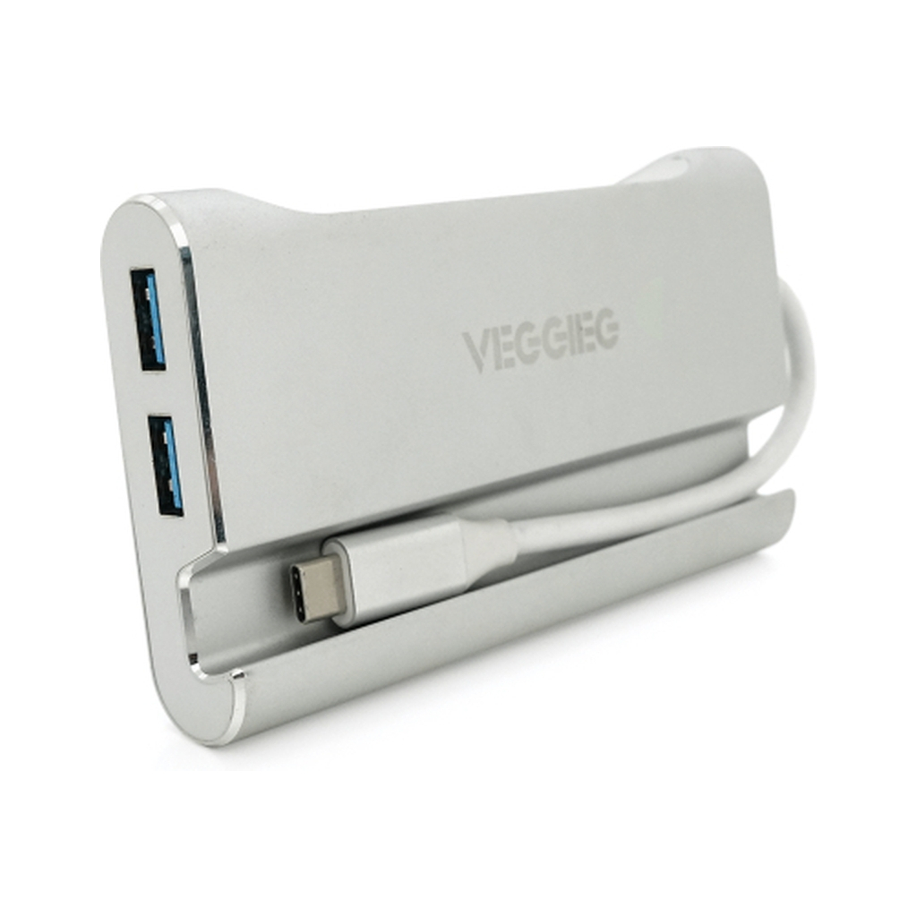 Концентратор VEGGIEG USB-C 5-in-1 USB-C + 3xUSB 3.0 + HDMI + RJ45 0.1m silver (TC07-S) - зображення 3