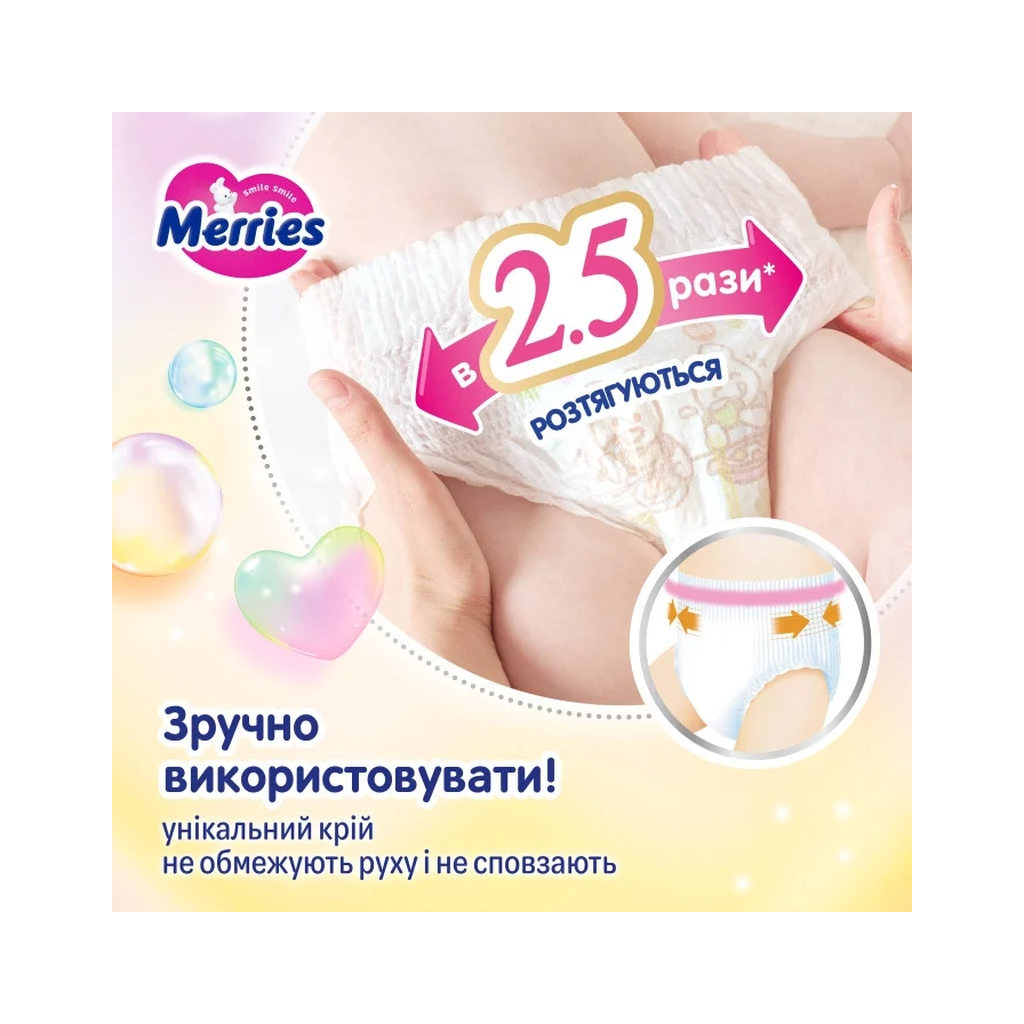 Підгузки Merries розмір M (6-11 кг) трусики 62 шт (4901301442949) - изображение 11