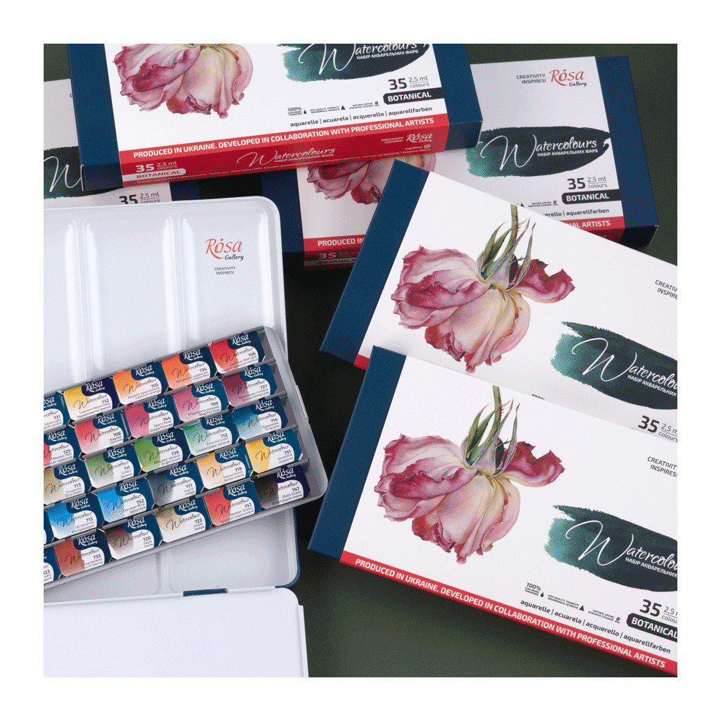 Акварельні фарби Rosa Gallery Bontanical, 35 кольорів 2,5мл, кювета, Індіго (4823098540724) - изображение 2