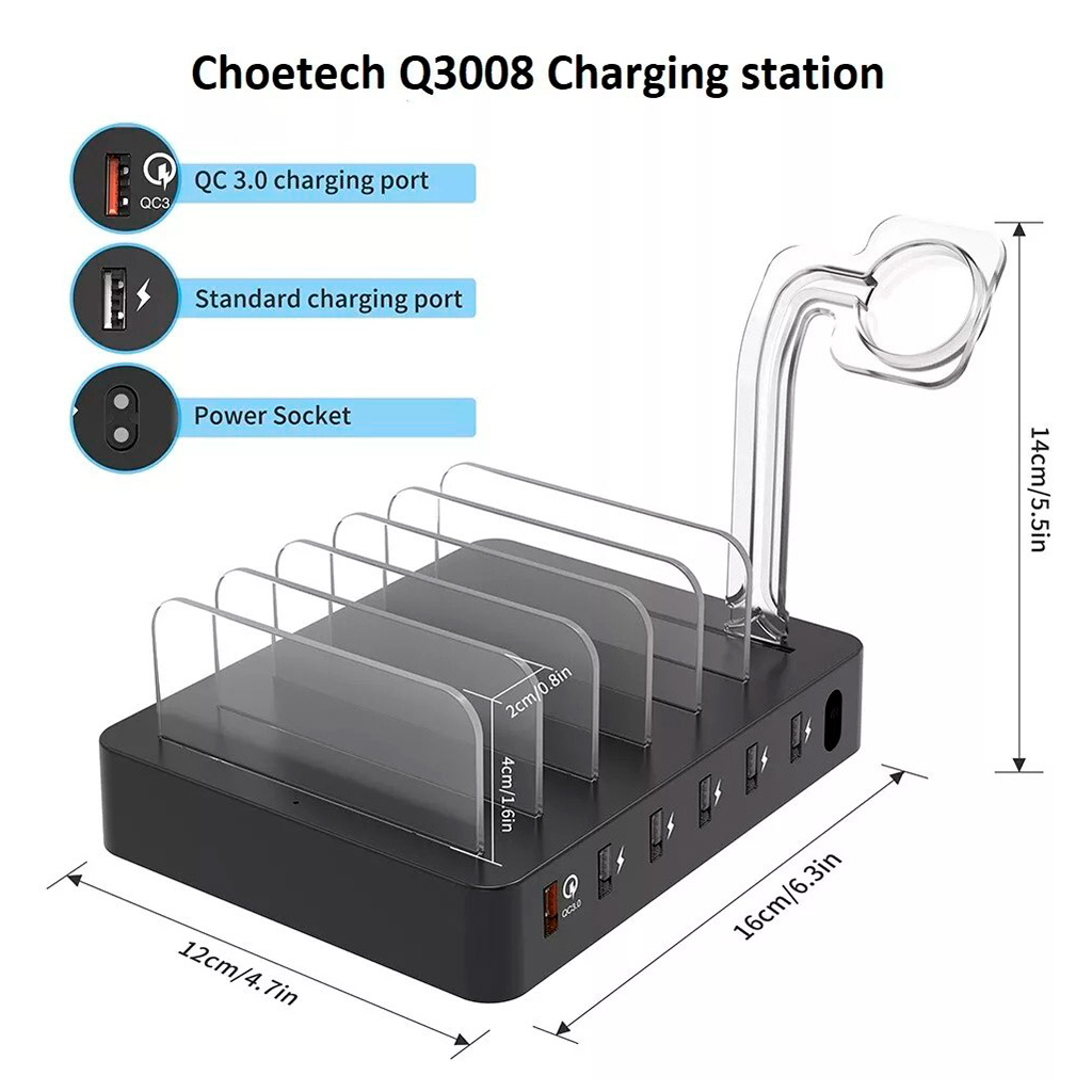 Зарядний пристрій Choetech 6xUSB 68W Charing Station (6хUSB-A) 2xMicroUSB 2xLighting 2xUCB-C (Q3008-EU-BK) - зображення 5