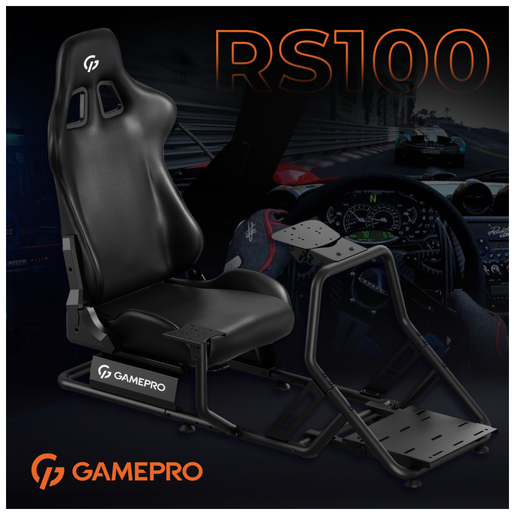 Крісло ігрове GamePro RS100 із кріпленням для керма, педалей та коробки передач Black (RS100) - зображення 4
