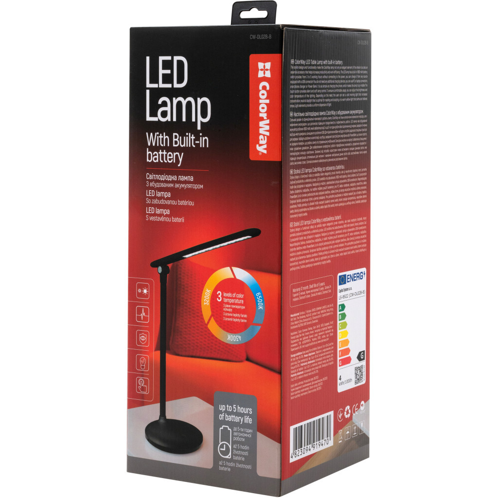 Настільна лампа ColorWay 4W з вбудованим акумулятором 1800 mAh USB in/out 5V*1A, black (CW-DL02B-B) - зображення 9