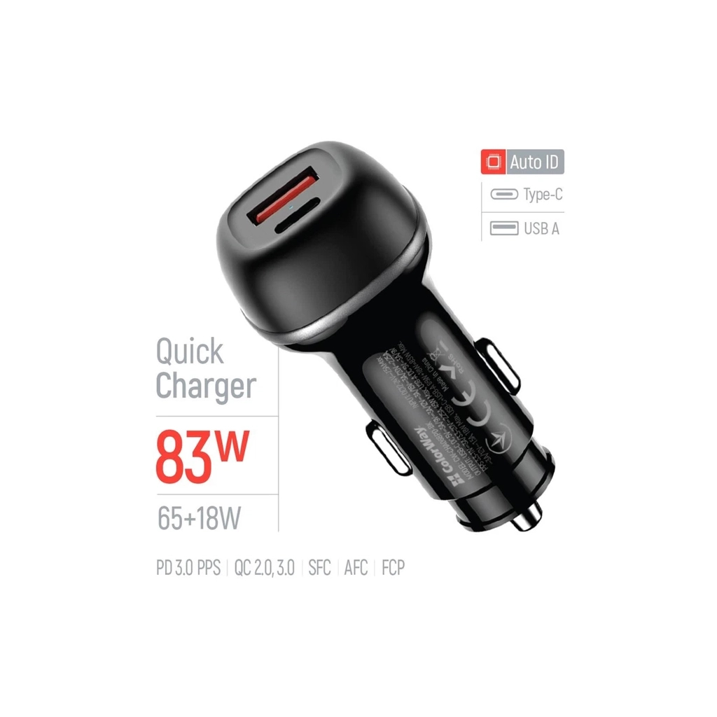 Зарядний пристрій ColorWay USB-C PD65W + USB QC3.0 car adapter (CW-CHA068PD-BK) - зображення 6