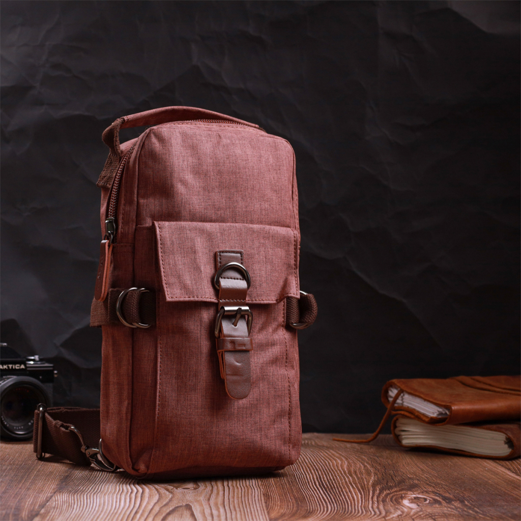 Сумка Vintage Плечова з щільного текстилю Коричнева (22186) - зображення 9