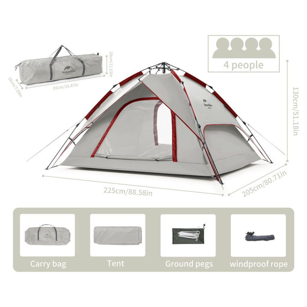 Намет Naturehike NH21ZP008 4x Grey/Red (6927595777572) - зображення 6