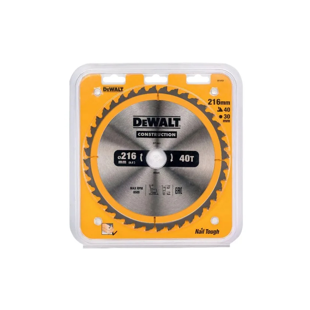 Диск пильний DeWALT СONSTRUCTION , 216 х 30, 40 z, АТВ, -5 градусів, універсальне застосування (DT1953) - зображення 2