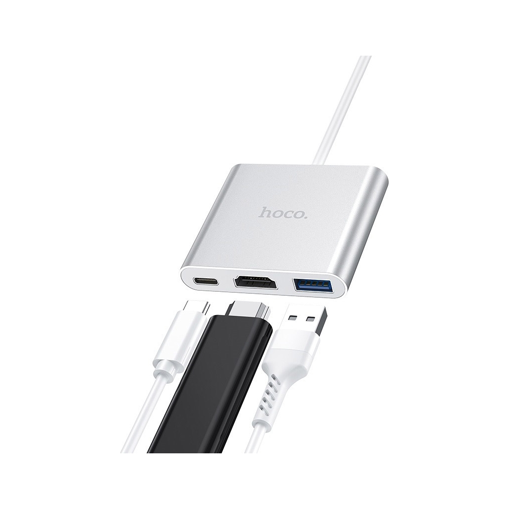 Концентратор HOCO USB-C to USB3.0+HDMI+PD HB14 Silver (6931474725790) - зображення 7