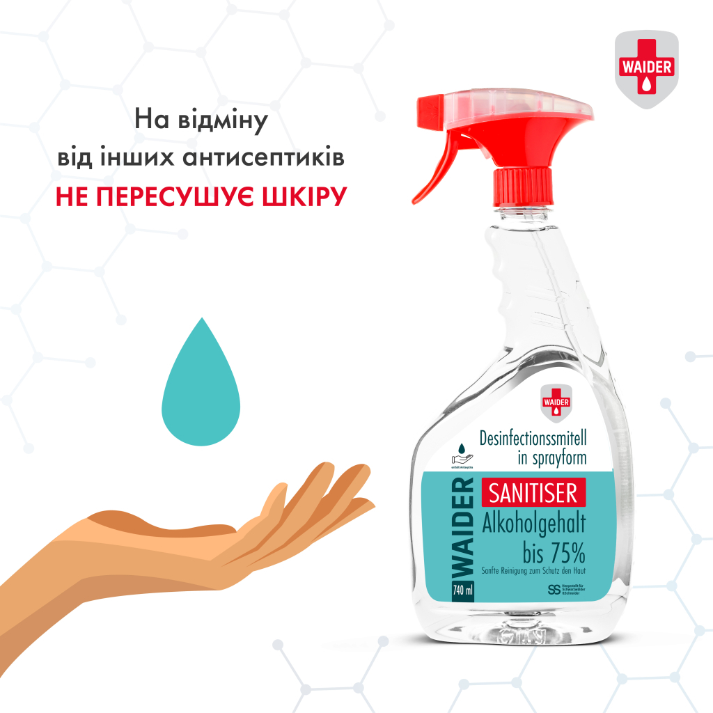 Антисептик для рук Waider Дезінфектор для тіла та твердих поверхонь 740 мл (4823098411024) - изображение 2