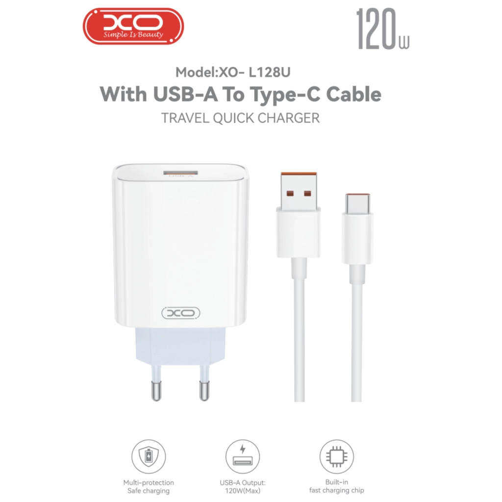 Зарядний пристрій XO USB 120W + cable USB to USB-C white (XO-L128U) - зображення 2