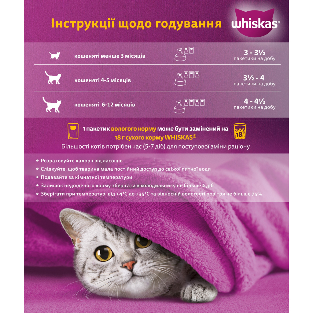Вологий корм для кішок Whiskas Kitten Яловичина в соусі 85 г (5900951301957) - зображення 4