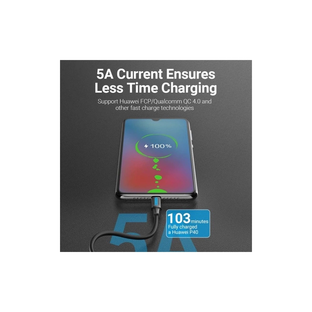 Дата кабель USB 2.0 C Male to C Male 5A Cable 1.5M Black PVC Type VENTION (COTBG) - зображення 4