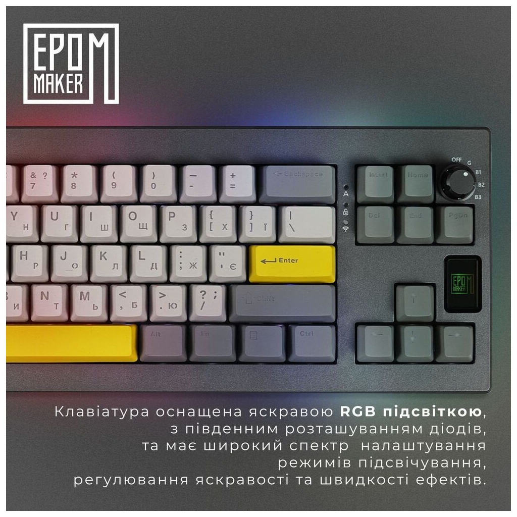Клавіатура Epomaker Shadow-X 70 Flamingo Switch Hot-Swap LCD Screen RGB Wireless/Bluetooth/USB UA Black (SHX-B-F) - зображення 10