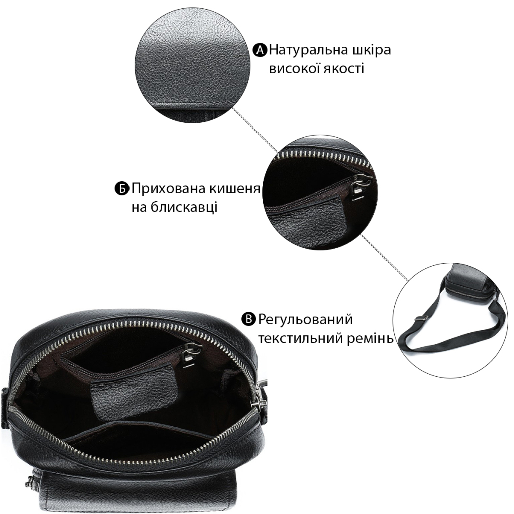 Сумка Vintage Шкіряна флотар Чорна (14943) - зображення 4