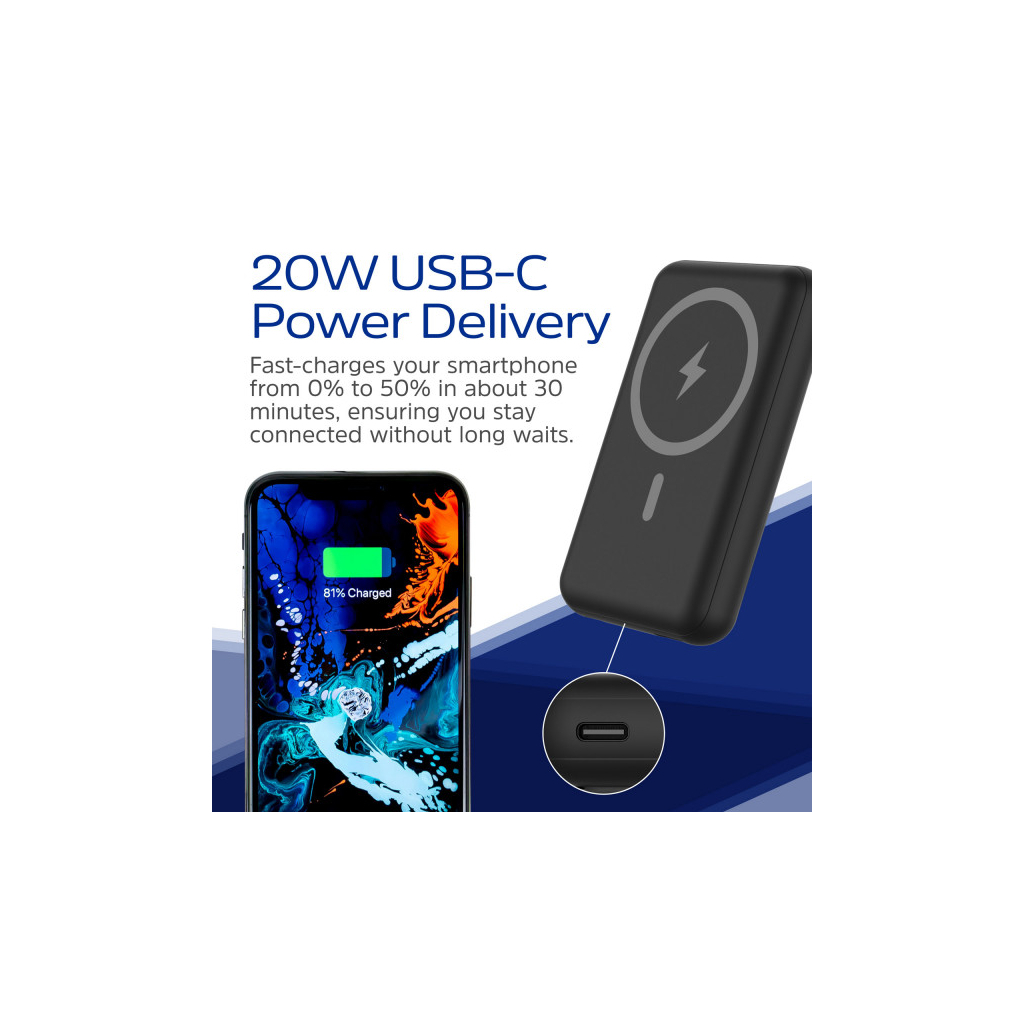 Батарея універсальна Energizer Magnetic Wireless 10000mAh 22.5W PD USB-A, USB-C In/Out, Black (QM10002PQ) - зображення 9