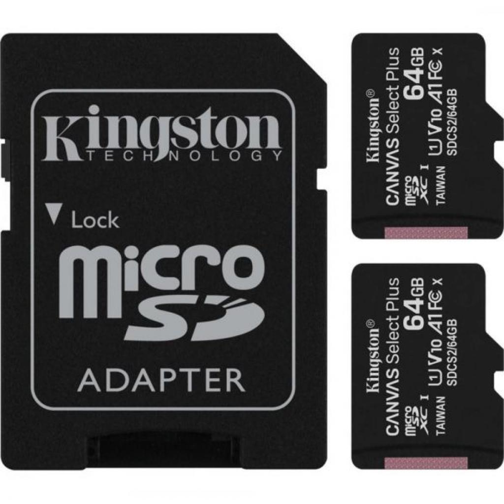 Карта пам'яті Kingston 64GB Class 10 Canvas Select Plus 100R A1 (SDCS2/64GB-2P1A) - зображення 1