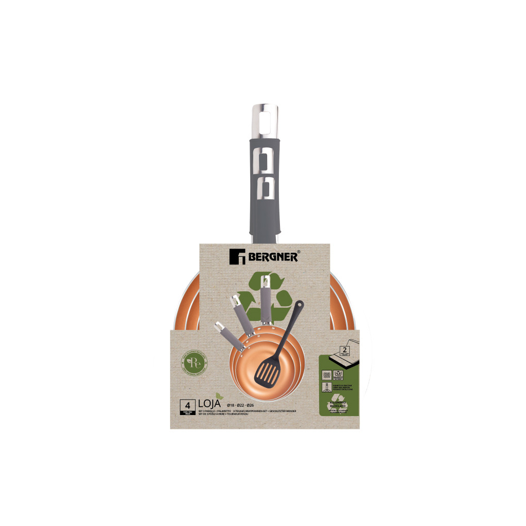 Набір сковорідок Bergner Loja reeco, з лопаткою, 18/22/26 см (BGEU-5582) - зображення 2