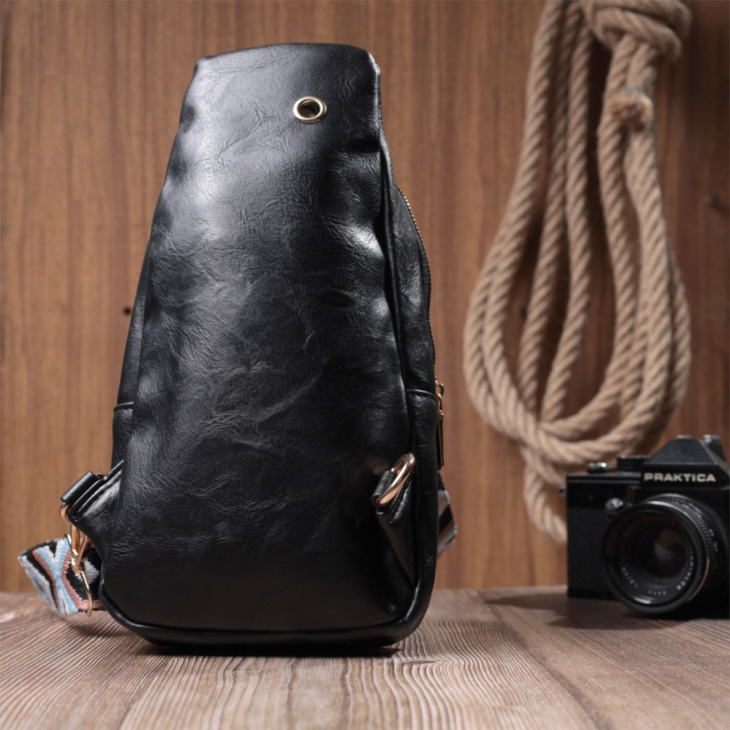 Сумка Vintage Жіноча слінг через плече з екошкіри Чорна (22754) - зображення 10