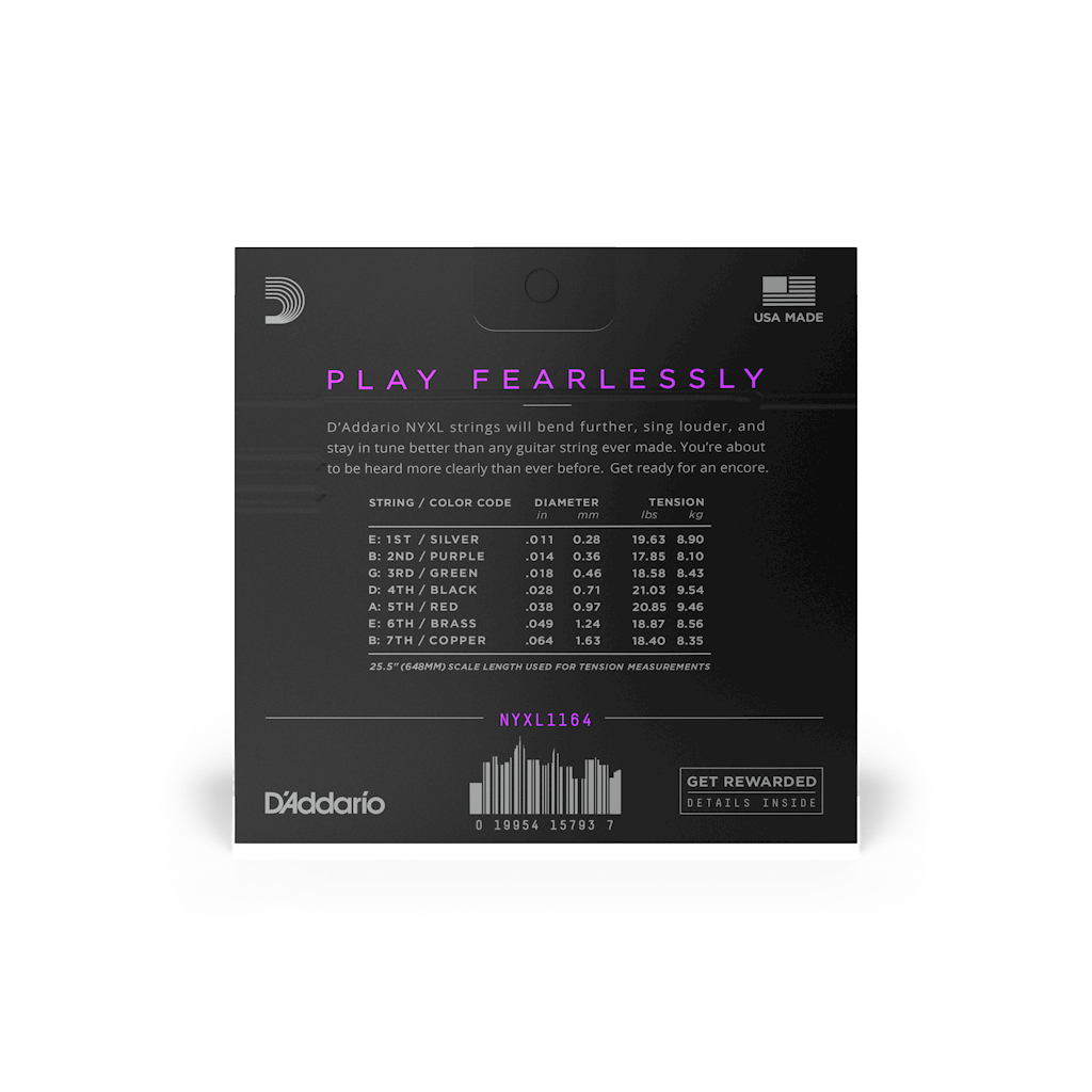 Струни для гітари D'Addario NYXL Medium 7-String (11-64) (NYXL1164) - зображення 3