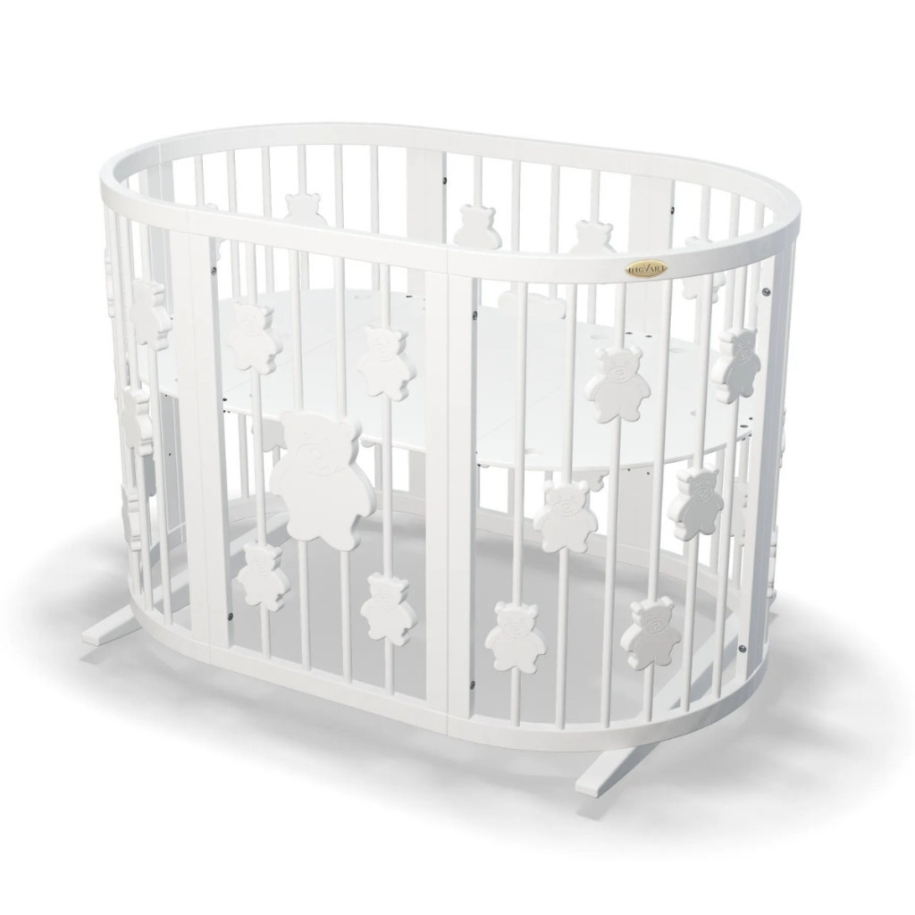 Ліжечко Ingvart трансформер Smart Bed Round (72х72, 72х120, 72х168 см) біле з декором "Ведмедики" (1329003) - зображення 1