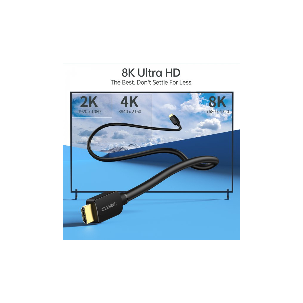 Кабель мультимедійний HDMI to HDMI 2.0m V.2.1 8K 60Hz HDR10 HLG 48Gbps YUV 444 Choetech (XHH-TP20) - изображение 2