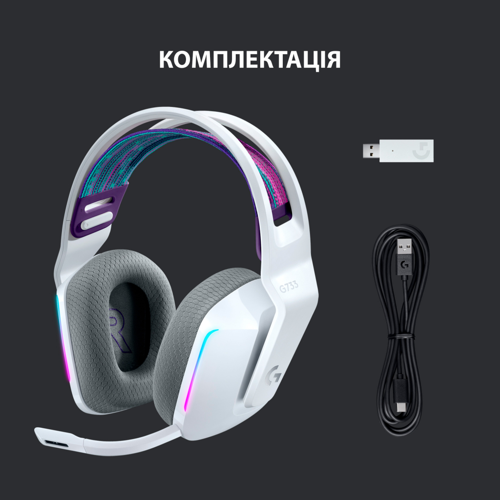 Навушники Logitech G733 Lightspeed Wireless RGB Gaming Headset White (981-000883) - зображення 6