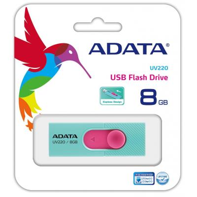 USB флеш накопичувач ADATA 8GB UV220 Green/Pink USB 2.0 (AUV220-8G-RGNPK) - зображення 3