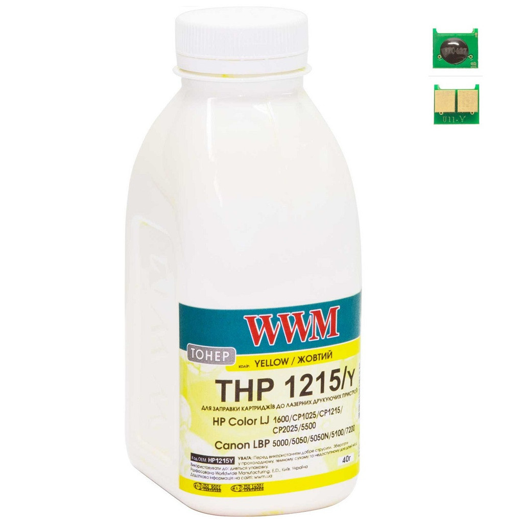 Тонер WWM HP CLJ CP1215/CP1515/CM1312 40г Yellow + chip (TC1215Y) - зображення 1