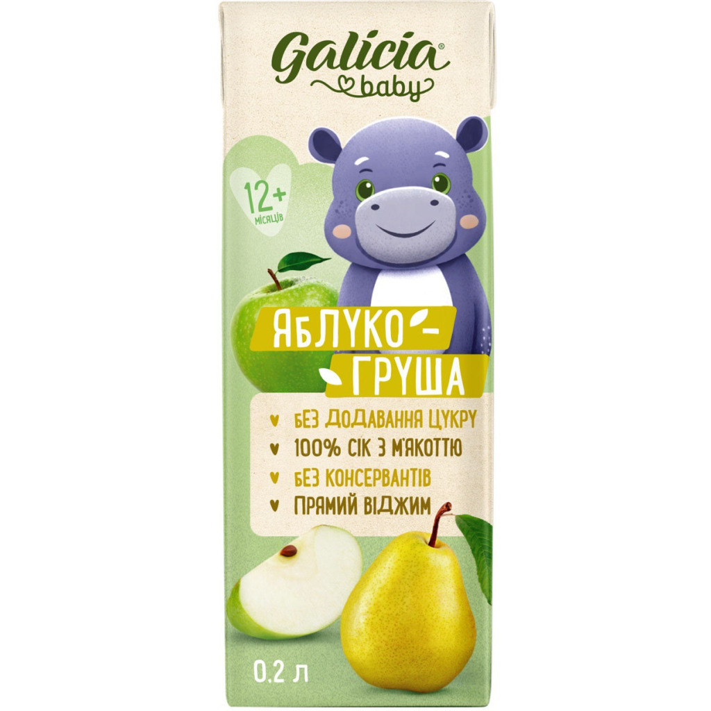 Сік дитячий Galicia Baby яблучно-грушевий з м’якоттю натуральний 200 мл (4820209564266) - изображение 1