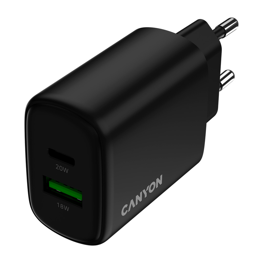 Зарядний пристрій Canyon OnCharge 200 20W 1xPD 1xQC EU Black (CNE-CHA200-31) - зображення 1
