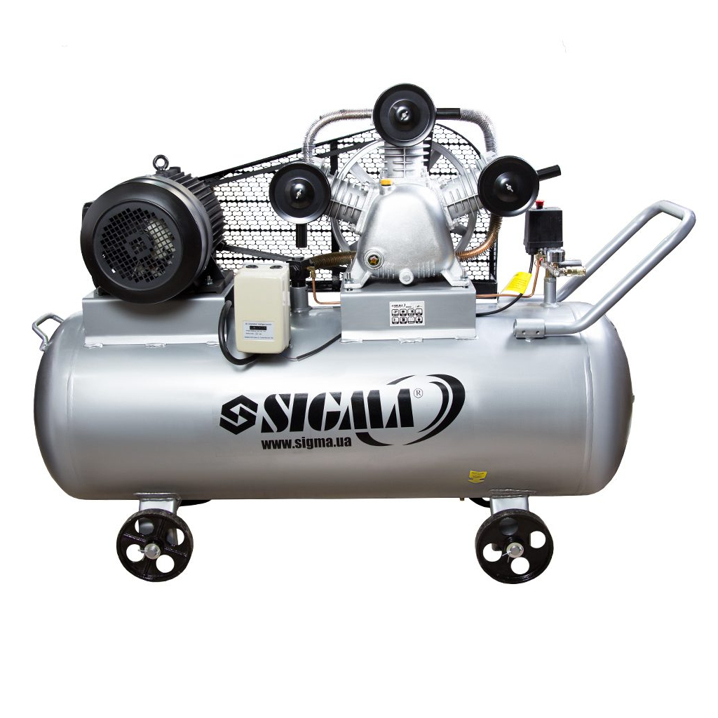 Компресор Sigma ремінний трициліндровий 380В 5.5кВт 865л/хв 10бар 200л (7044761) - зображення 1