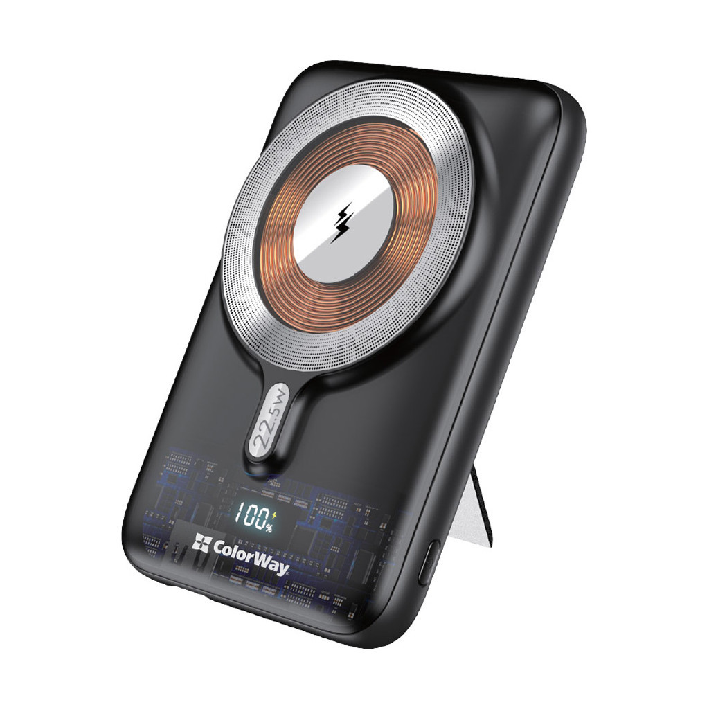 Батарея універсальна ColorWay 10 000 mAh 15W MagSafe (USB QC3.0 + USB-C PD 22.5W) (CW-PB100LPA3BK-WPDD) - зображення 1