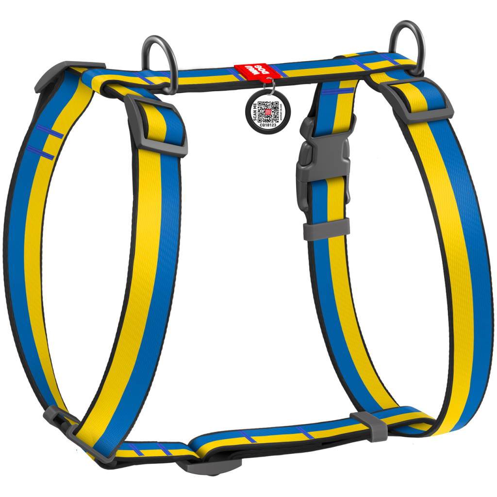 Шлея для собак WAUDOG Nylon з QR паспортом анатомічна H-подібна "Colors of freedom" M (5150-4020) - зображення 1