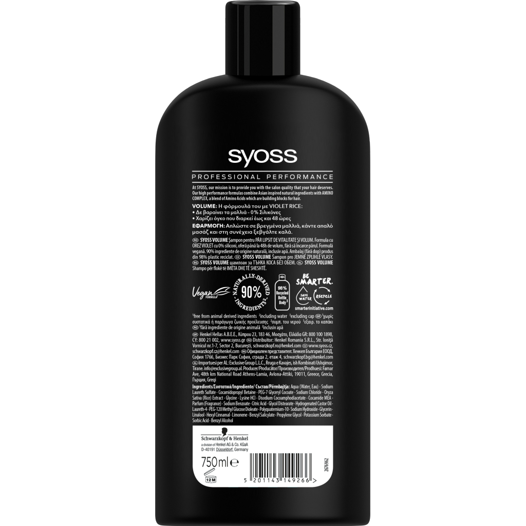 Шампунь Syoss Volume з Фіолетовим Рисом для тонкого волосся без об'єму 750 мл (5201143149266) - зображення 2