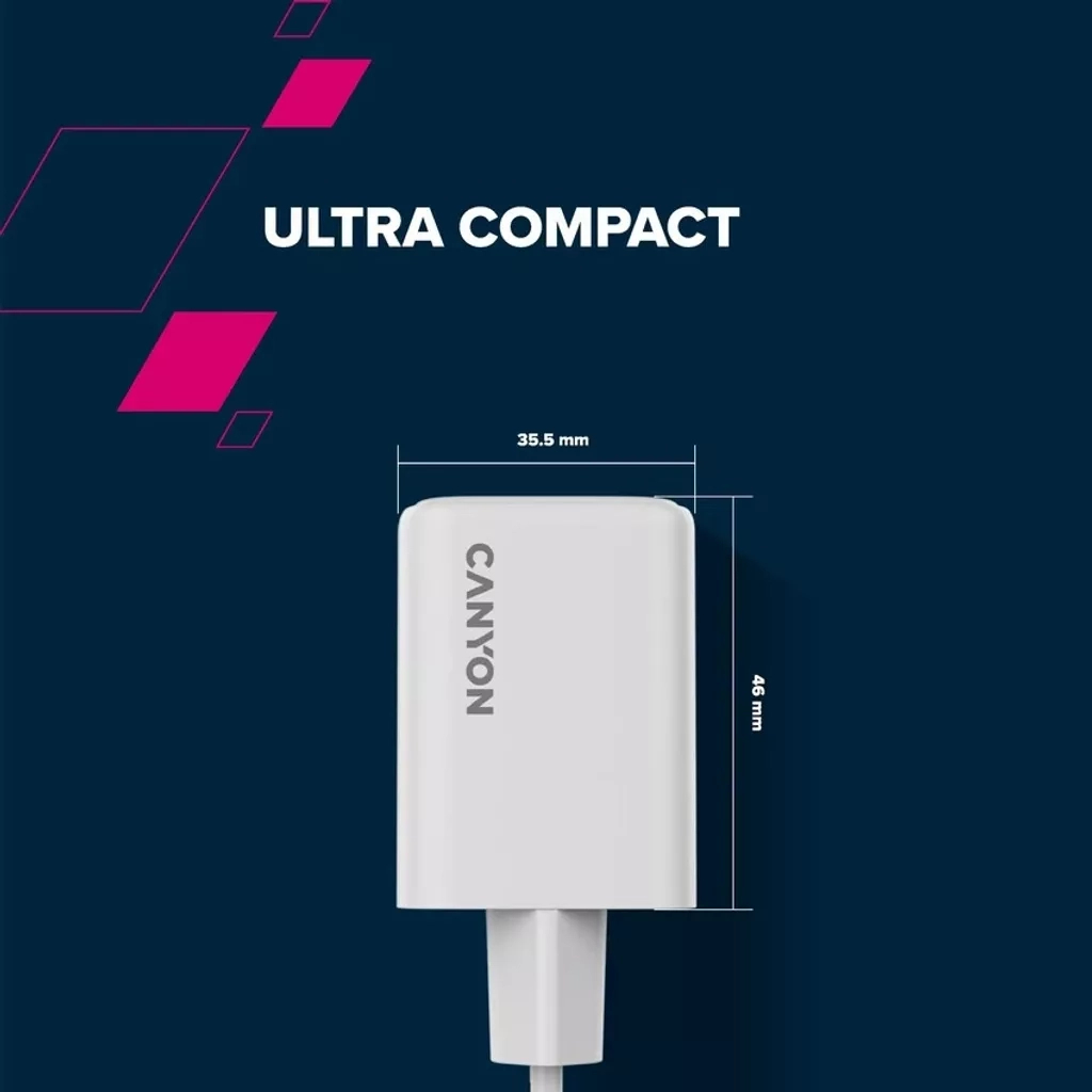 Зарядний пристрій Canyon CU45AC GaN 45W 1xPD 1xQC EU White (CNS-CUW45AC) - зображення 10