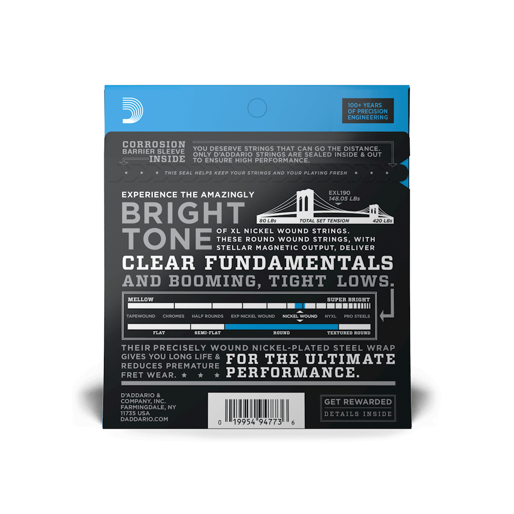 Струни для гітари D'Addario XL Nickel Wound Bass Custom Light (40-100) (EXL190) - зображення 3