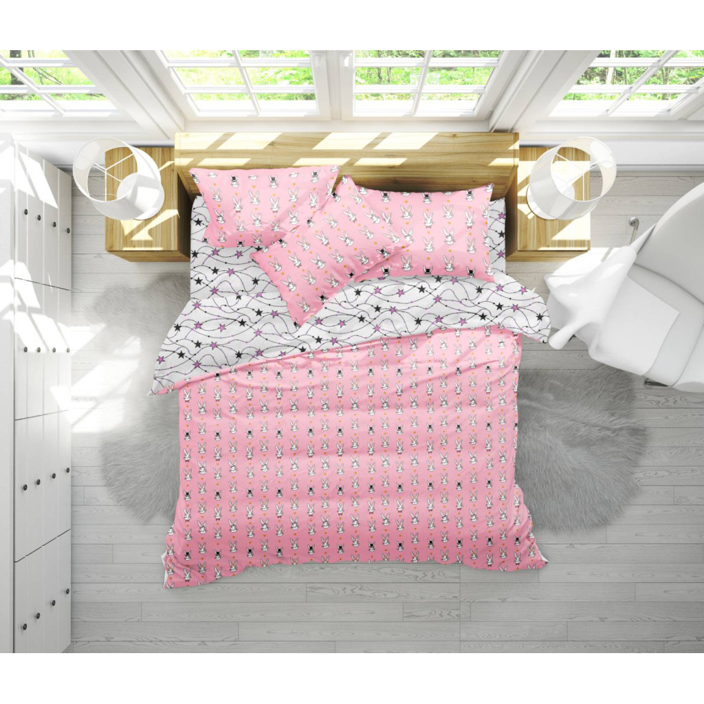 Постільна білизна MirSon Бязь 17-0528 Bunnies pink Сімейний 160x220 (2200003672763) - зображення 1