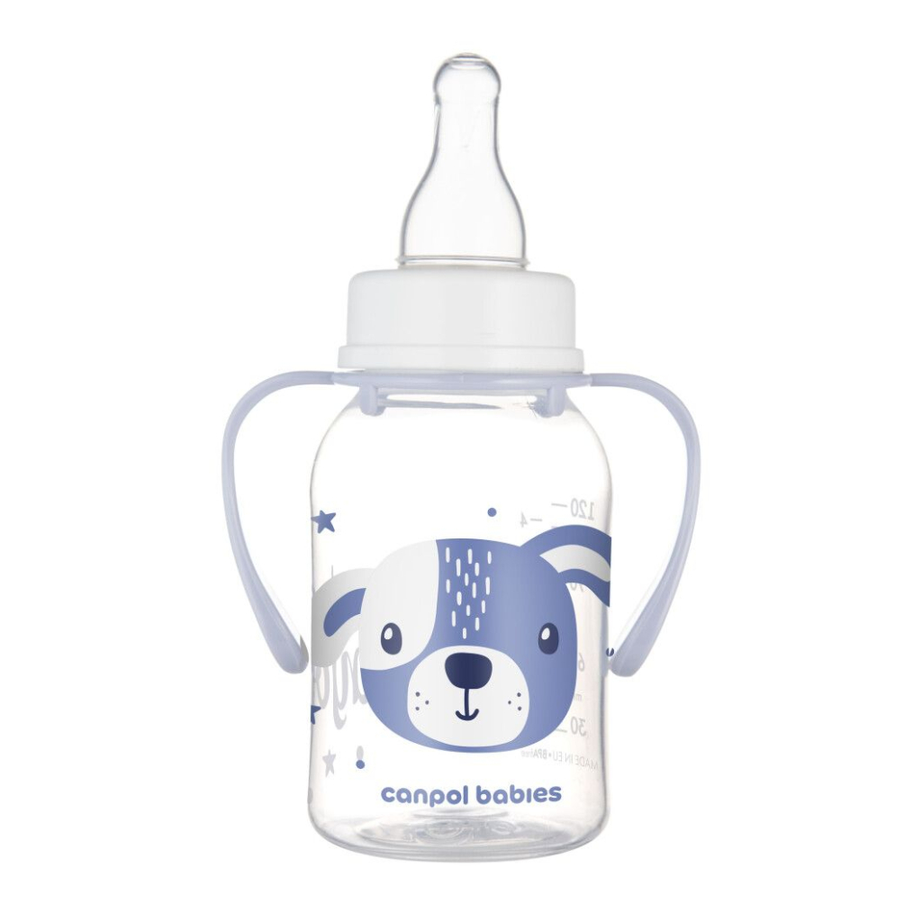Пляшечка для годування Canpol babies CUTE ANIMALS стандартна з ручками 120 мл синя (11/823_blu) - зображення 2