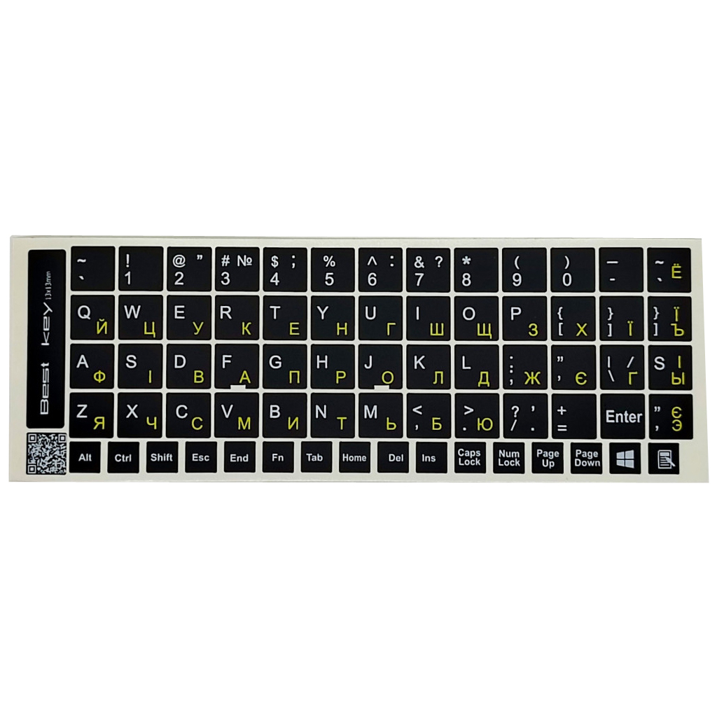 Наклейка на клавіатуру BestKey непрозора чорна, 68, жовтий (BK13YEL/022) - picture 1