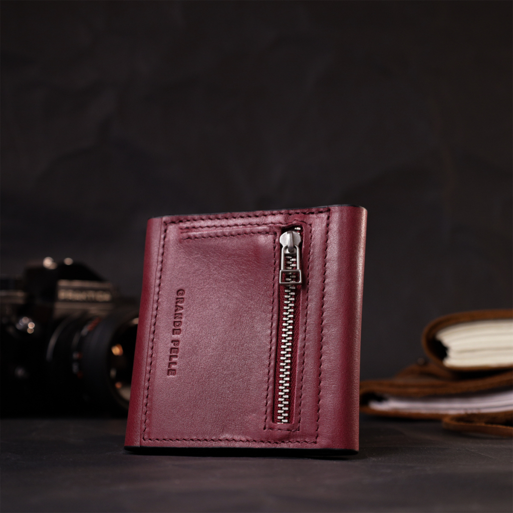 Гаманець Grande Pelle З натуральної шкіри Бордовий (16800) - зображення 10