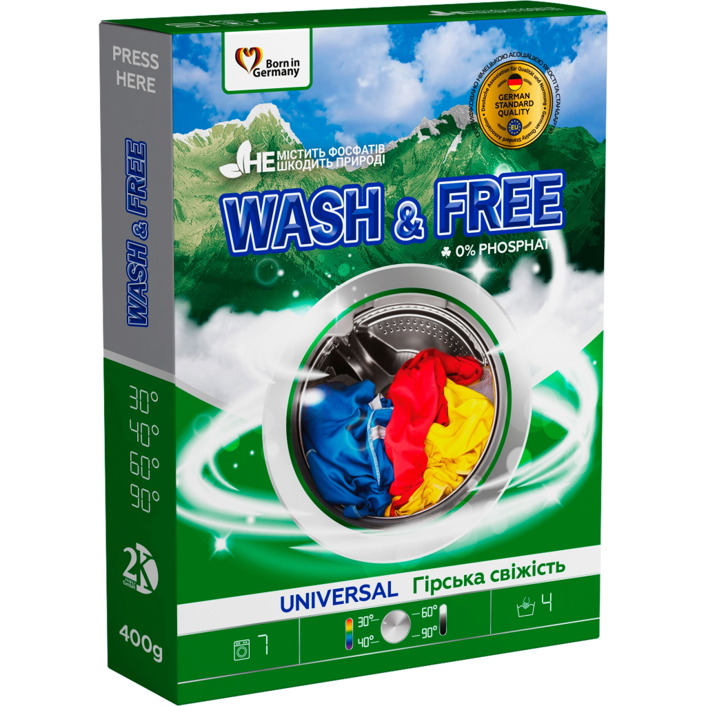Пральний порошок Wash&Free Universal Гірська свіжість 400 г (4262396141897) - зображення 1