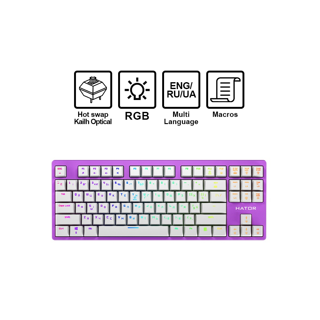 Клавіатура Hator Rockfall EVO TKL Kailh Optical Lilac (HTK-633) - зображення 2