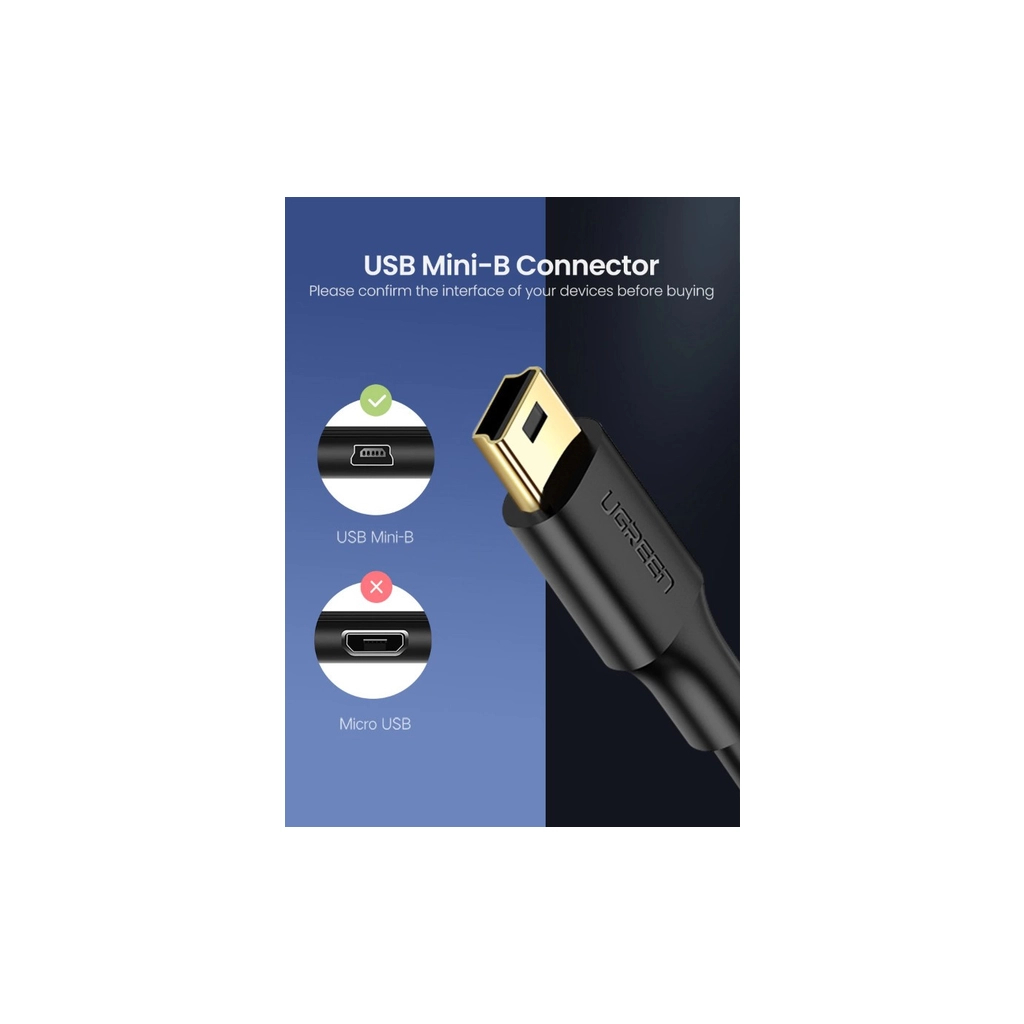 Дата кабель USB 2.0 AM to Mini 5P 1.0m US132 black Ugreen (10355) - зображення 4
