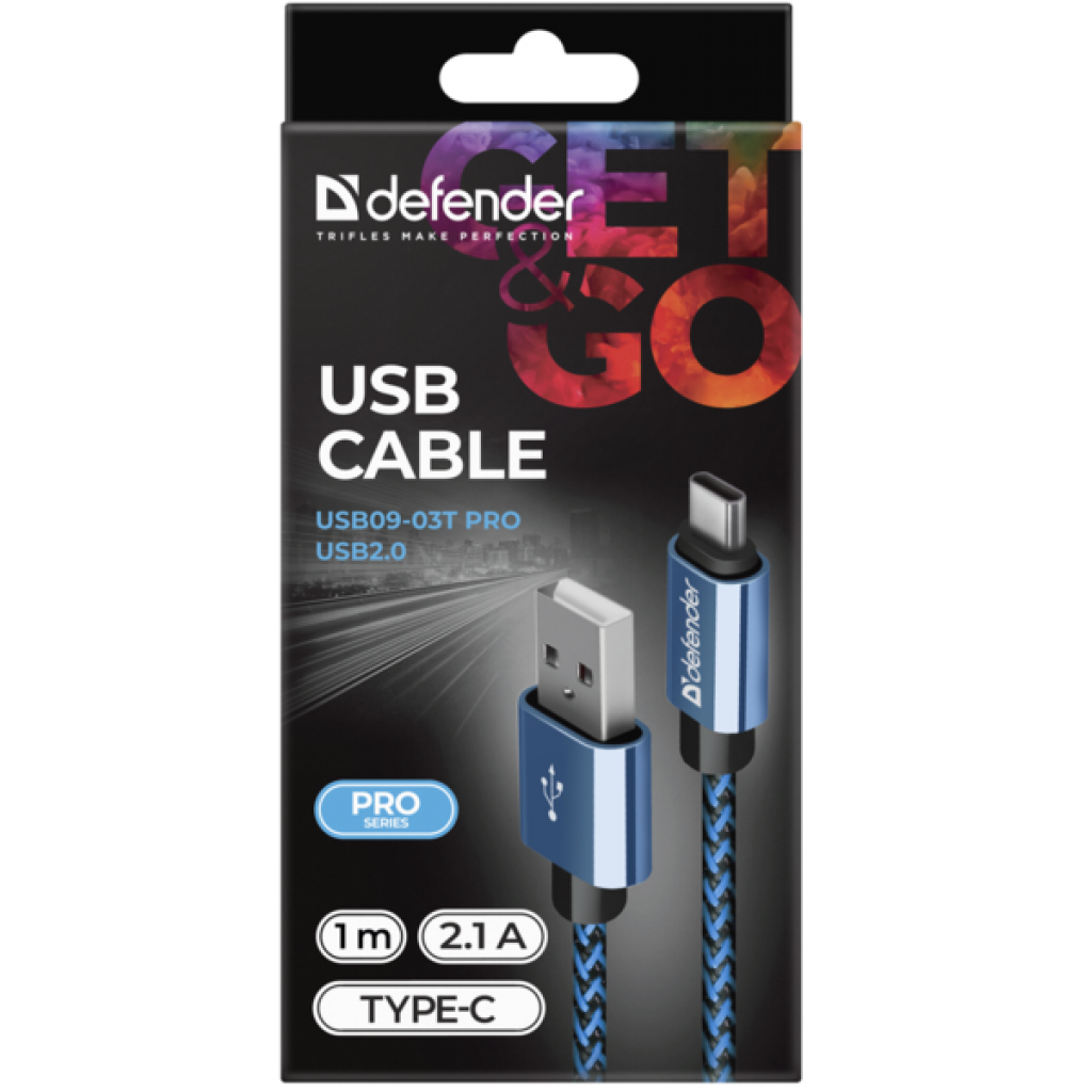 Дата кабель USB 2.0 AM to USB-C 1.0m PRO blue Defender (87817) - зображення 3