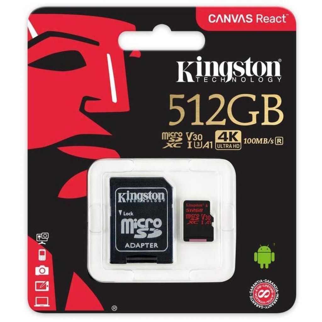 Карта пам'яті Kingston 512GB microSDXC class 10 UHS-I U3 Canvas React (SDCR/512GB) - зображення 5