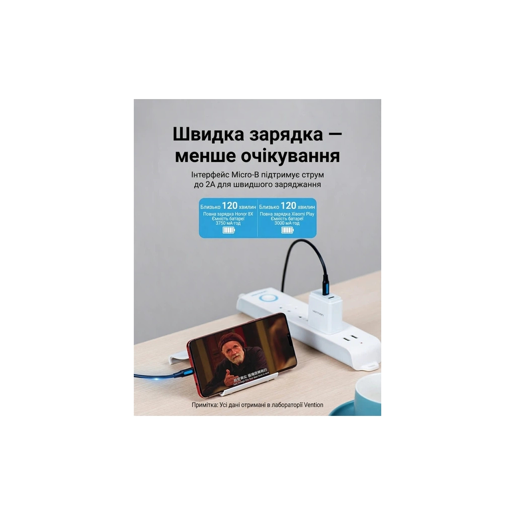 Дата кабель USB-C to Micro 5P 1.5m 2A black VENTION (COVBG) - изображение 5