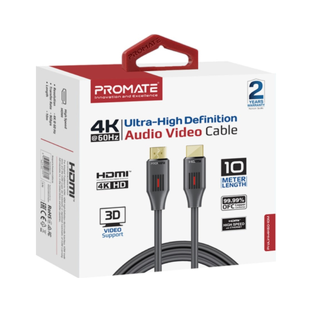 Кабель мультимедійний HDMI M to HDMI M 10.0m V2.0 black Promate (prolink4k60-10m) - зображення 2