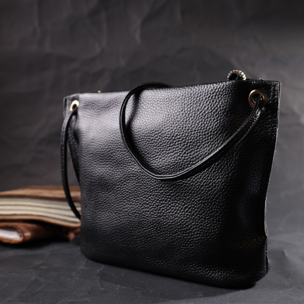 Сумка Vintage Жіноча трапецієподібна з натуральної шкіри Чорна (22395) - зображення 8