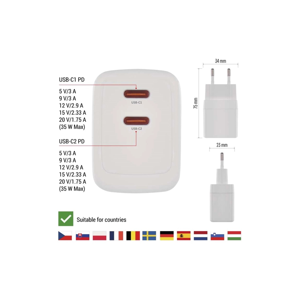 Зарядний пристрій EMOS V03G35 2xUSB-C 35W GaN (V03G35) - зображення 5