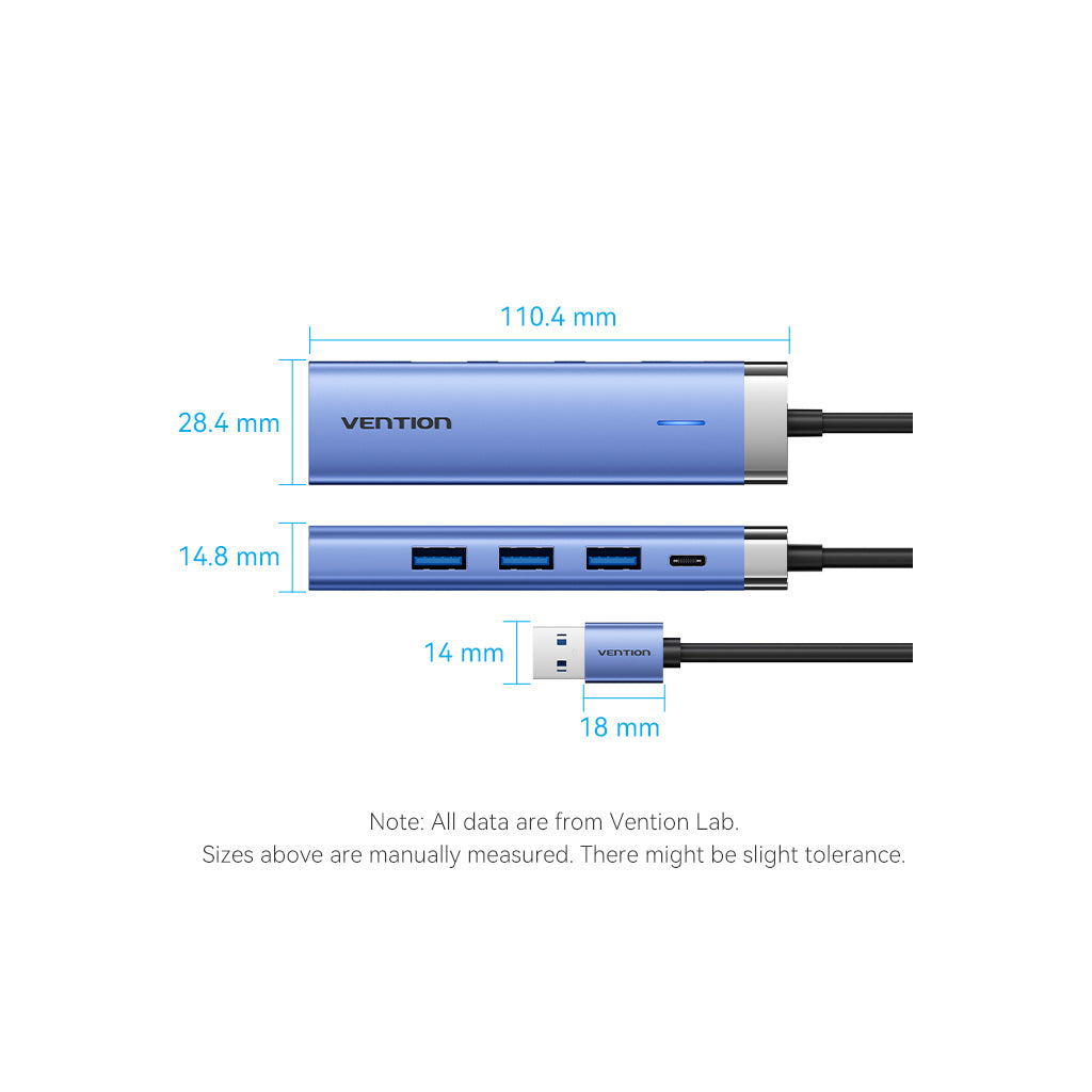 Концентратор Vention USB 3.0 to USB 3.0x3/RJ45/Type-C Hub Blue Aluminum Alloy 5-in-1 (TGFSB) - зображення 9