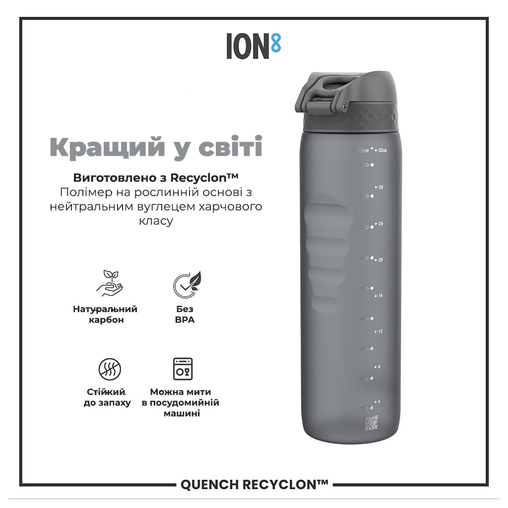 Пляшка для води ION8 OneTouch 1000 мл BPA Free, Grey (I8RF1000GRY) - зображення 6